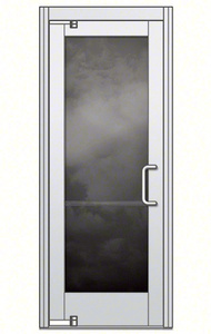 CRL Premium Brushed Stainless Aluminum Medium Stile for 1/2" Glazing; Brushed Stainless 3.34375" Top Rail; 9.5 Bottom Rail; Concealed Hinge Tube; LHR Door with Panic