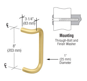 CRL 8" Polished Brass Solid Offset Pull Handle