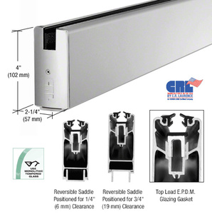 CRL Satin Anodized 4" Custom Length Square Sidelite Rail for 3/4" Glass