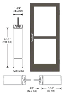 CRL-U.S. Aluminum Bronze Black Anodized Custom Single Series 400 Medium Stile Butt Hinged Entrance Door With Panic for Surface Mount Door Closer