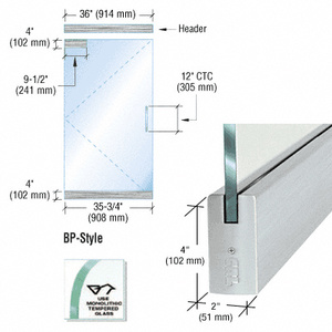 CRL Dry Glazed Frameless Glass 3' BP-Style Brushed Stainless Single Door Complete Entrance Kit - without Lock