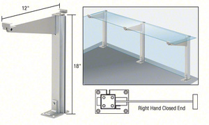 CRL Satin Anodized 18" High Right Hand Closed End Design Series Partition Post with 12" Deep Top Shelf