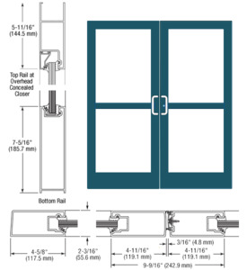 CRL-U.S. Aluminum Custom KYNAR® Paint IG500 Series Custom Pair StormFront™ Butt Hinged Entrance for Panic and Overhead Concealed Closer
