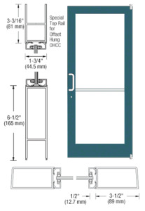 CRL-U.S. Aluminum Custom KYNAR® Paint Custom Single Series 400 Medium Stile Offset Pivot Entrance Door for Overhead Concealed Door Closer