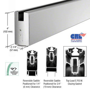 CRL Satin Anodized 4" x 120" Length Square Sidelite Rail for 3/4" Glass