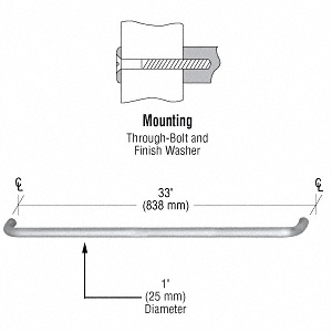 CRL 1" Clear Anodized Solid Pull Handle - 33"