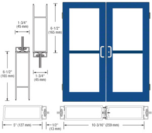 CRL-U.S. Aluminum Custom KYNAR® Paint Custom Size Pair Series 550 Wide Stile Butt Hinge Entrance Door For Panics and Overhead Concealed Door Closers