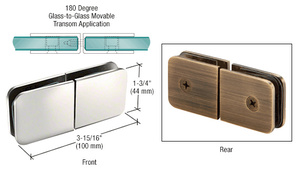 CRL Polished Nickel Traditional Style Movable Glass-To-Glass Transom Glass Clamp