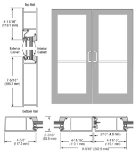 CRL-U.S. Aluminum Clear Anodized IG600 Series Custom Pair StormFront™ Gear Hinged Entrance for Surface Closer