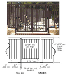 CRL Matte Bronze 36" 350 Series Aluminum Railing System Gate With Picket for 1/4" to 3/8" Glass