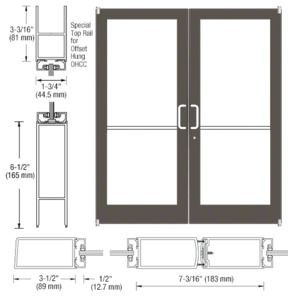 CRL-U.S. Aluminum Bronze Black Anodized Custom Pair Series 400 Medium Stile Offset Pivot Entrance Doors for Overhead Concealed Door Closers