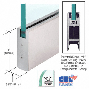 CRL Satin Anodized 3/4" Glass 6" Square Door Rail Without Lock - 35-3/4" Length