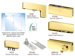CRL Satin Brass North American Patch Door Kit for Double Doors for Use with Fixed Transom and Two Sidelites - With Lock