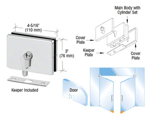 CRL Polished Stainless European EUR Series Glass Mounted Patch Lock With Keeper Plate