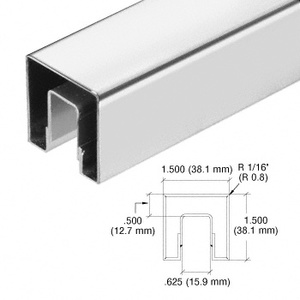 CRL Polished Stainless Steel 1-1/2" Square Crisp Corner Cap Rail for 1/2" Glass
