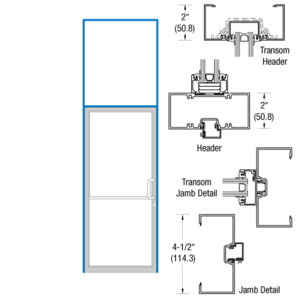 CRL-U.S. Aluminum Clear Anodized Class 1 2" x 4-1/2" Open Back Transom Frame for Single Door and Prepped for Pair Butt Hinges with Cut-Out for Standard Hookbolt - Right Hand