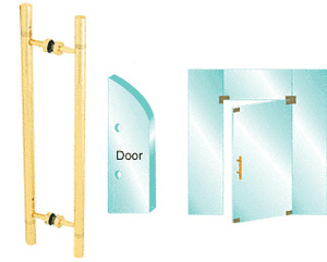 CRL Polished Brass 25" Overall Length Glass Mounted Back-to-Back Ladder Style Pull Handle with Undercut Accent Rings