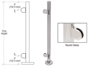 CRL Brushed Stainless 42" Steel Round Glass Clamp 90 Degree Corner Post Railing Kit