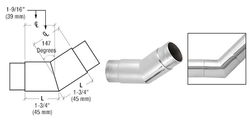 CRL Polished Stainless 147 Degree Flush Angle for 1-1/2