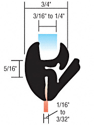 CRL One-Piece Self-Sealing Weatherstrip 1/16" to 3/32" Panel for 3/16" to 1/4" Glass