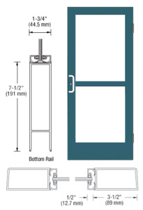 CRL-U.S. Aluminum Custom KYNAR® Paint Custom Single Series 400 Medium Stile Butt Hinged Entrance Door with Panic for Surface Mount Door Closer