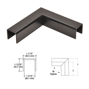 CRL Matte Black L10 Series U-Channel 90 Degree Horizontal Corner for 21.52 mm Glass Cap Railing
