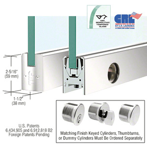 CRL Polished Stainless 1/2" Glass Low Profile Square Door Rail with Lock - Custom Length