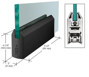Matte Black 4" Tapered DRS Door Rail Without Lock for 1/2" Glass - 9-1/2" Length