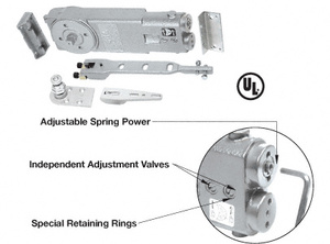 CRL 90º No Hold Open Adjustable Spring Power Overhead Concealed Door Closer "A" Package