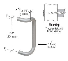 CRL 10" Clear Anodized Solid Offset Pull Handle