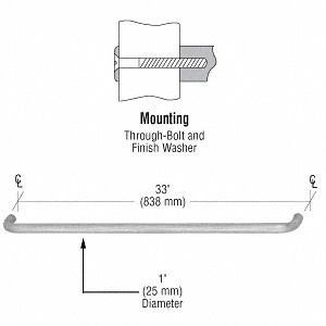 CRL 1" Brushed Stainless Solid Pull Handle - 33"