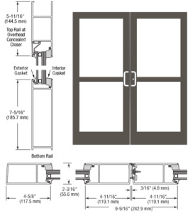 CRL-U.S. Aluminum Class I Bronze Black Anodized IG600 Series Custom Pair StormFront™ Butt Hinged Entrance for Panic and Overhead Concealed Closer