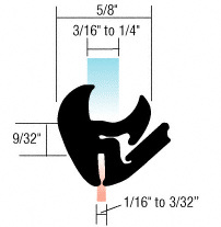 CRL One-Piece Self-Sealing Universal Weatherstrip 1/16" to 3/32" Panel - 3/16" to 1/4" Glass