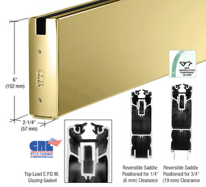 CRL Polished Brass 6" Square Sidelite Rail for 3/4" Glass 120" Length