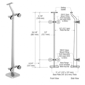 CRL Polished Stainless 180 Degree Center P5 Series Post Railing Kit