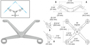 CRL Brushed Stainless Regular Duty 90 Degree 4-Way Spider Fitting Arm Column Mount