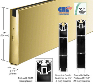 CRL Polished Brass 10" x Custom Length Square Sidelite Rail for 5/8" or 3/4" Glass