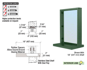 CRL KYNAR® Painted (Specify) Aluminum Narrow Inset Frame Interior Glazed Exchange Window with 18" Shelf and Deal Tray