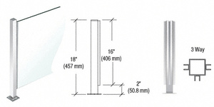 CRL Polished Stainless 18" High 1" Square PP47 Mini Plaza Series Partition 3-Way Post With U-Channel
