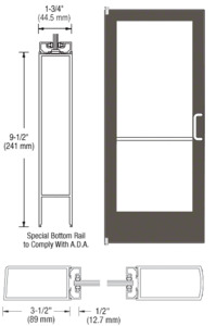 CRL-U.S. Aluminum Bronze Black Anodized 400 Series Medium Stile Inactive Leaf of Pair 3'0 x 7'0 Offset Hung with Pivots for Surf Mount Closer Complete Door Std. Lock and 9-1/2" Bottom Rail