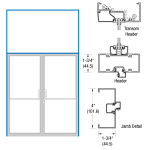 CRL-U.S. Aluminum Clear Anodized Open Back Transom Frame for Pair Prepped for OP400 Offset Using Surface Mount Closers