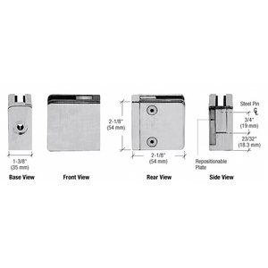 CRL Brushed Stainless Steel Z-Series Square Type Flat Base Zinc Clamp for 3/8" and 1/2" Glass with Repositionable Plate