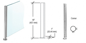 CRL Polished Stainless 18" x 1" SBPP08 Slimline Series Round Corner Partition Post