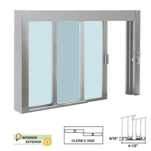 CRL Clear Anodized Standard Size Self-Closing Deluxe Service Window Glazed with Half-Track