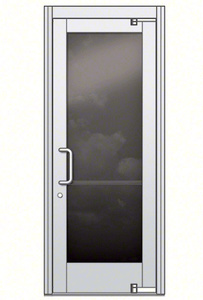 CRL Premium Brushed Stainless Aluminum Medium Stile for 1/2" Glazing; Brushed Stainless 3.34375" Top Rail; 9.5 Bottom Rail; Concealed Hinge Tube; RHR Door with Panic