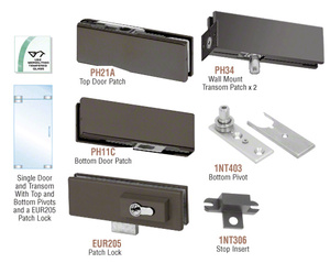 CRL Black Bronze Anodized European Patch Door Kit for Use with Fixed Transom - With Lock