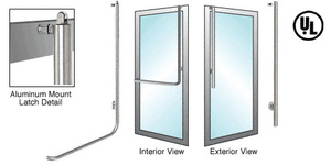 CRL-Blumcraft® Brushed Stainless Right Hand Reverse Aluminum Door Mount Retainer Plate "JS" Exterior, Top Securing Panic Handle