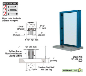 CRL Powder Painted (Specify) Aluminum Standard Inset Frame Interior Glazed Exchange Window with 12" Shelf and Deal Tray