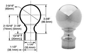 CRL Polished Stainless Ball End Cap for 1-1/2" Tubing