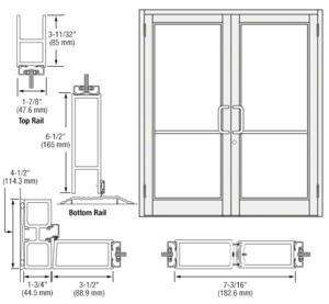 CRL-U.S. Aluminum White KYNAR® Paint Custom Pair Series 800 Durafront Medium Stile Butt Hinge Entrance Doors for Surface Mount Door Closers